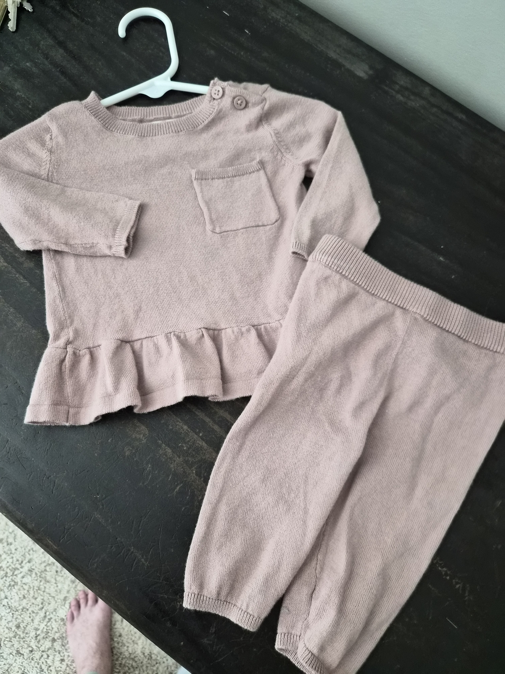 Girls' Knit Two-Piece Set in Dusty Pink